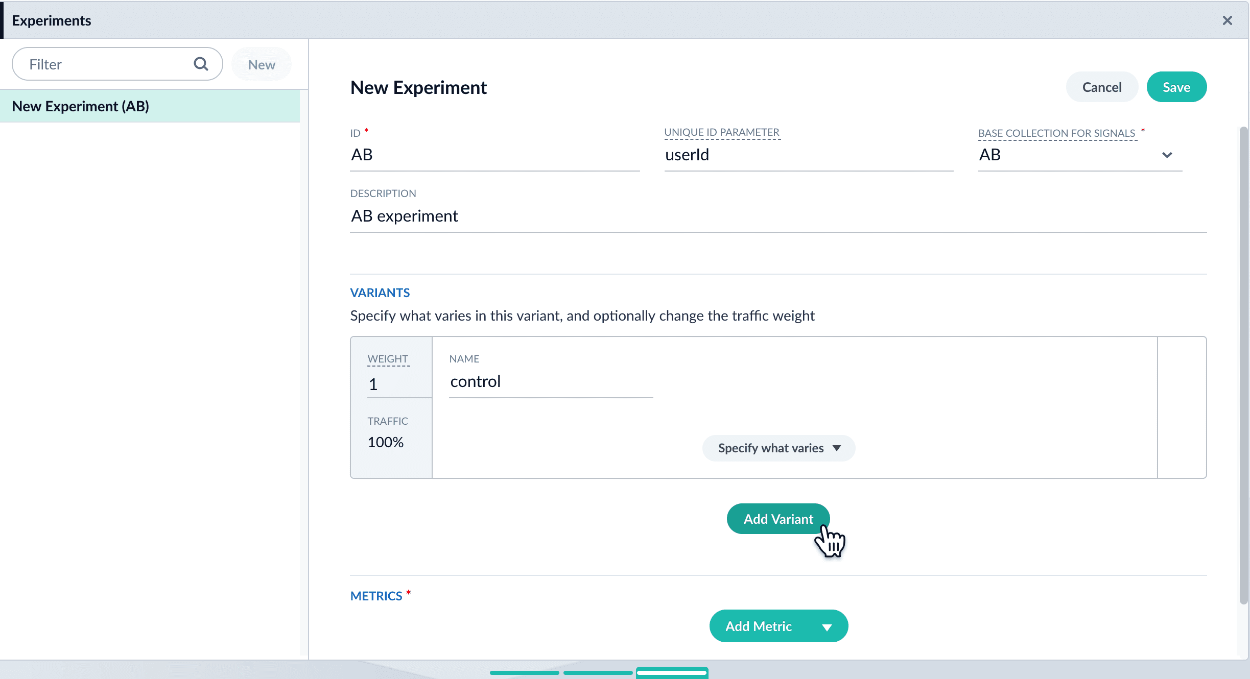 Add variants in experiment