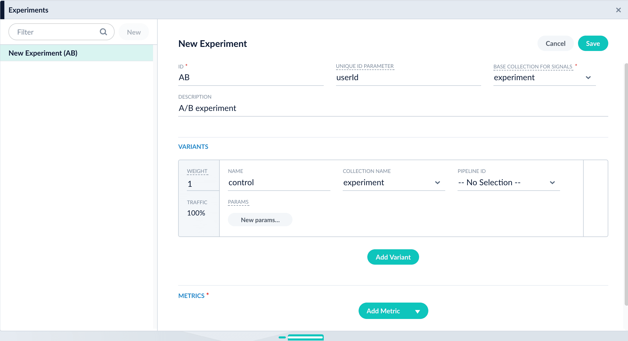 Configure experiment in Experiments