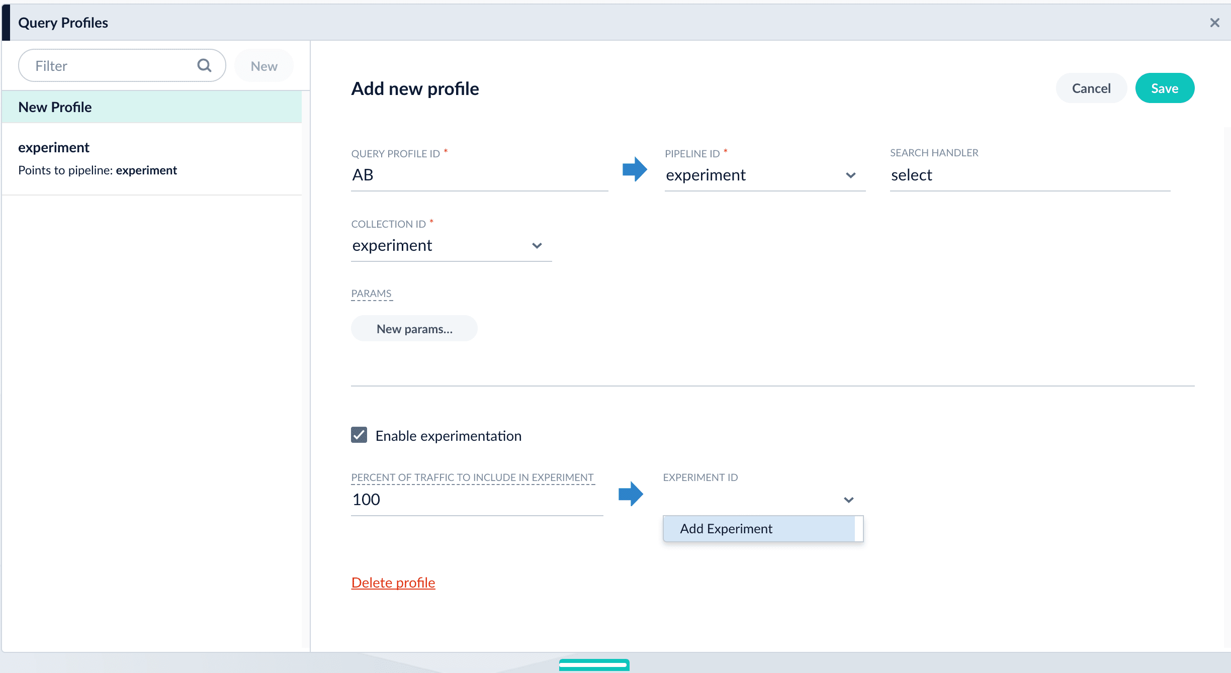 Add experiment in query profile