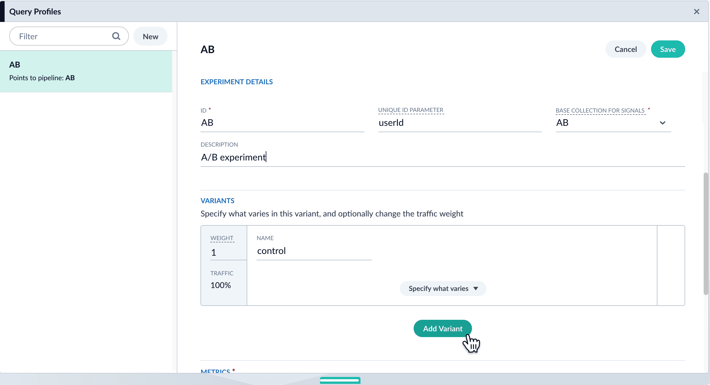 Add variants in experiment