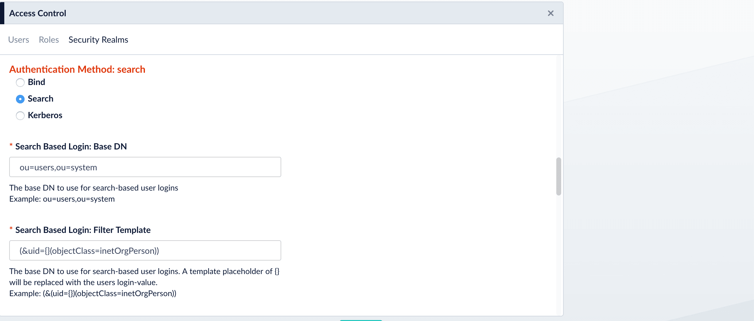 specify search authentication