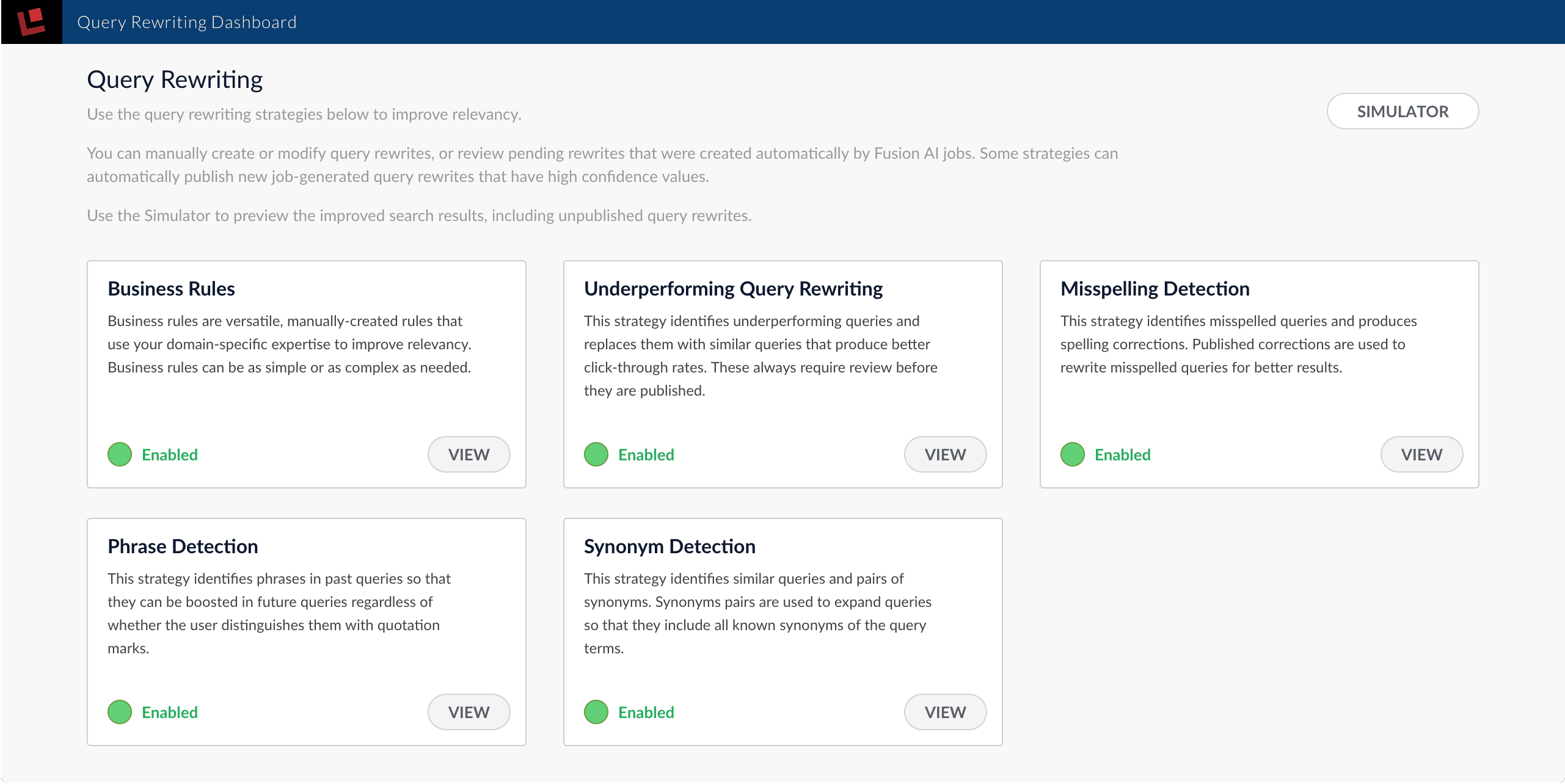 Query rewriting dashboard