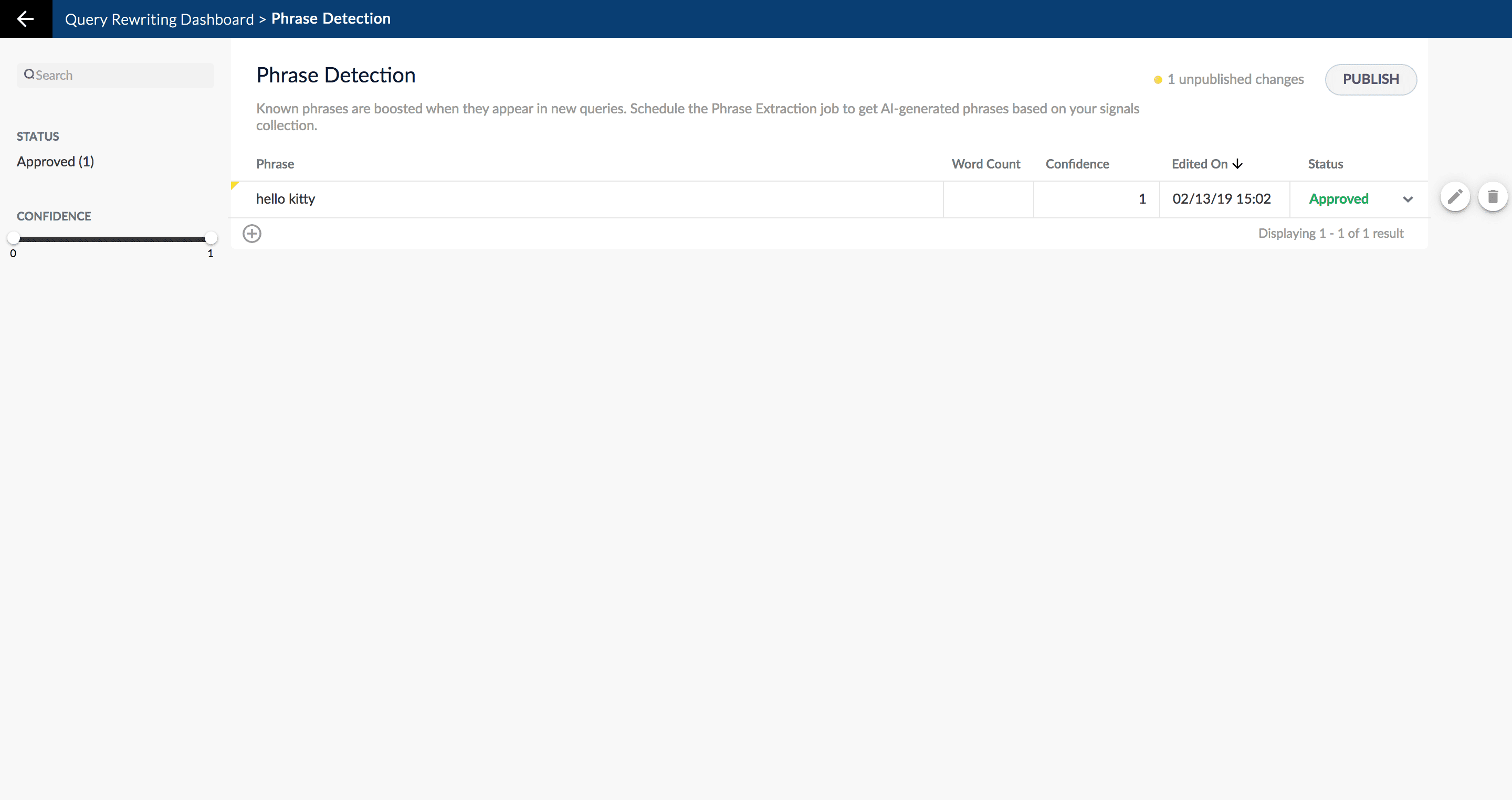 Phrase Detection screen