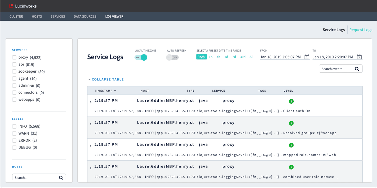 DevOps Log Viewer dashboard