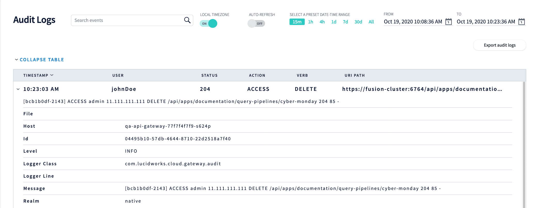 Audit logs deleted pipeline