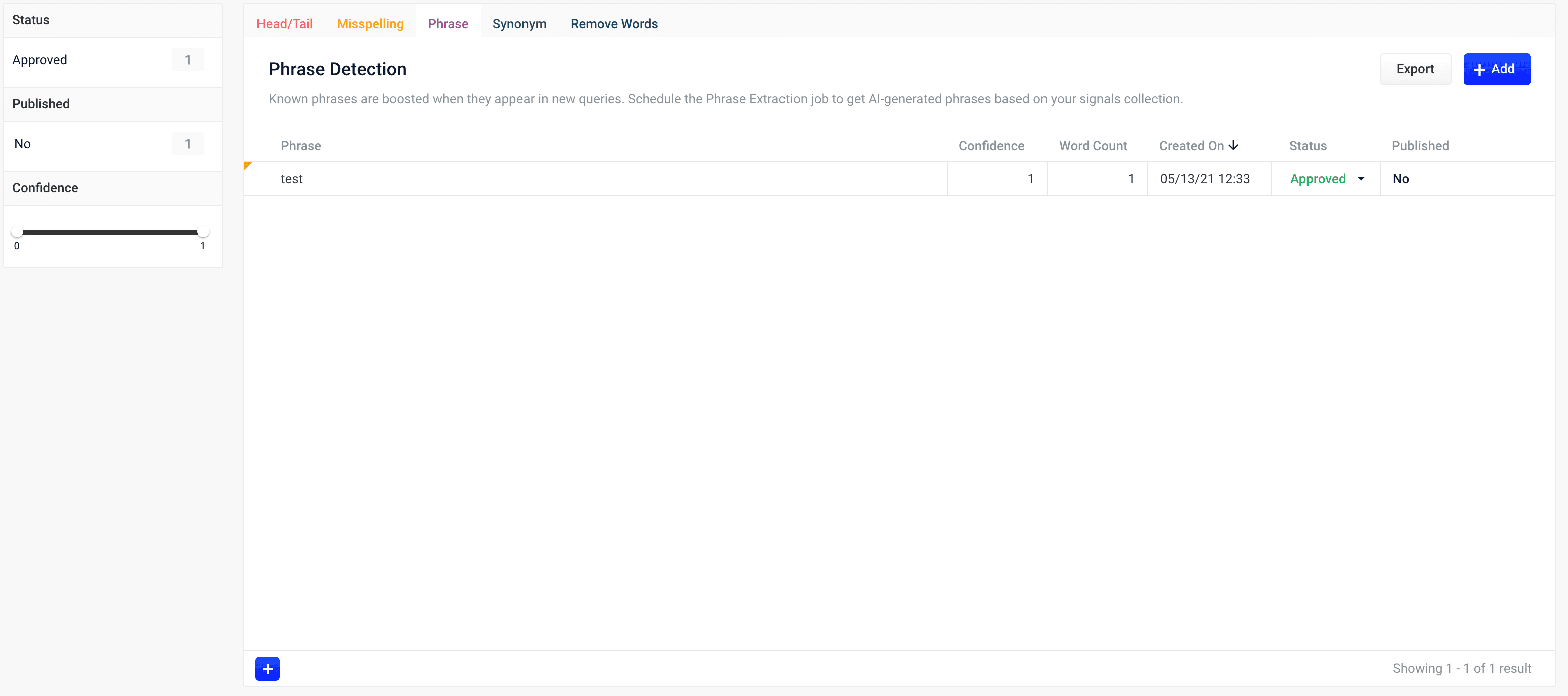 Phrase Detection screen