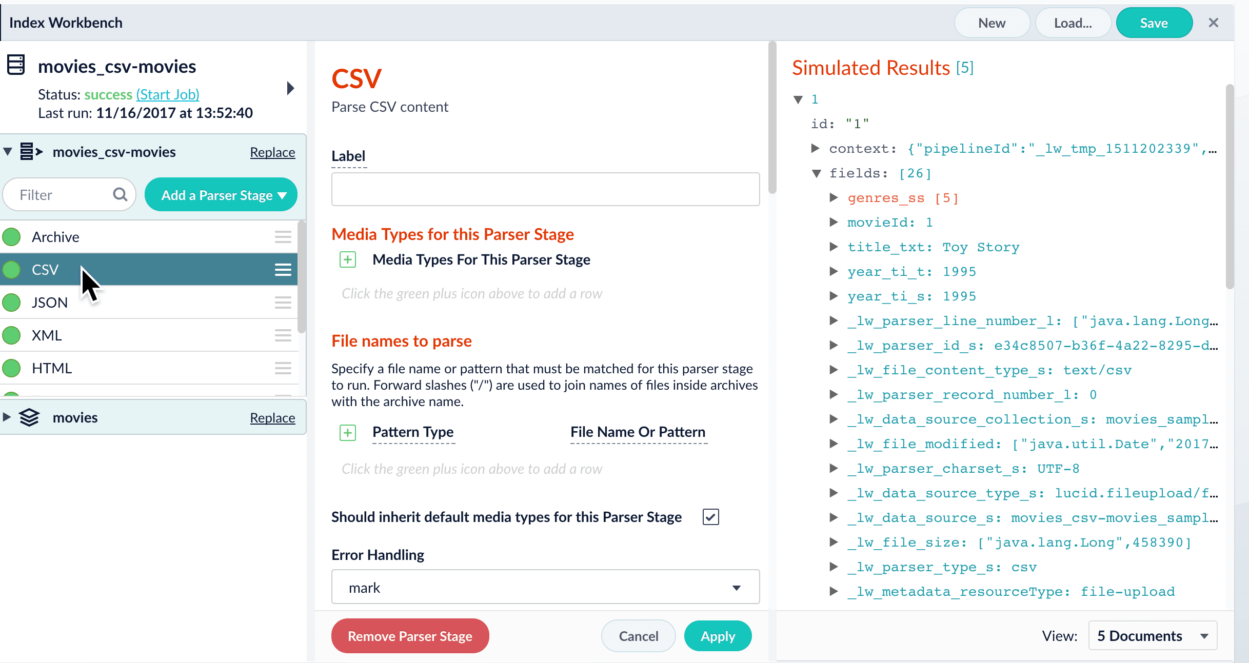 Parser stage configuration