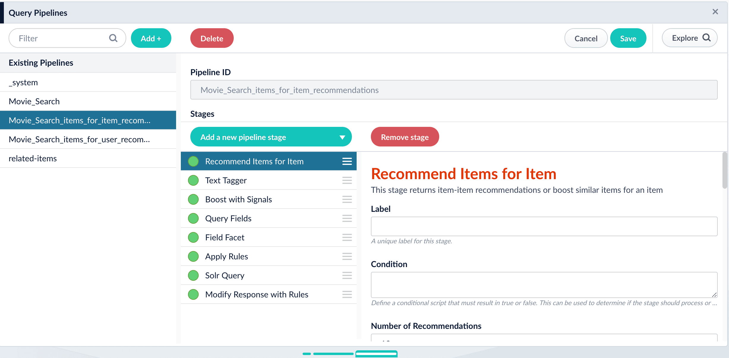 Default items-for-item recommendations pipeline