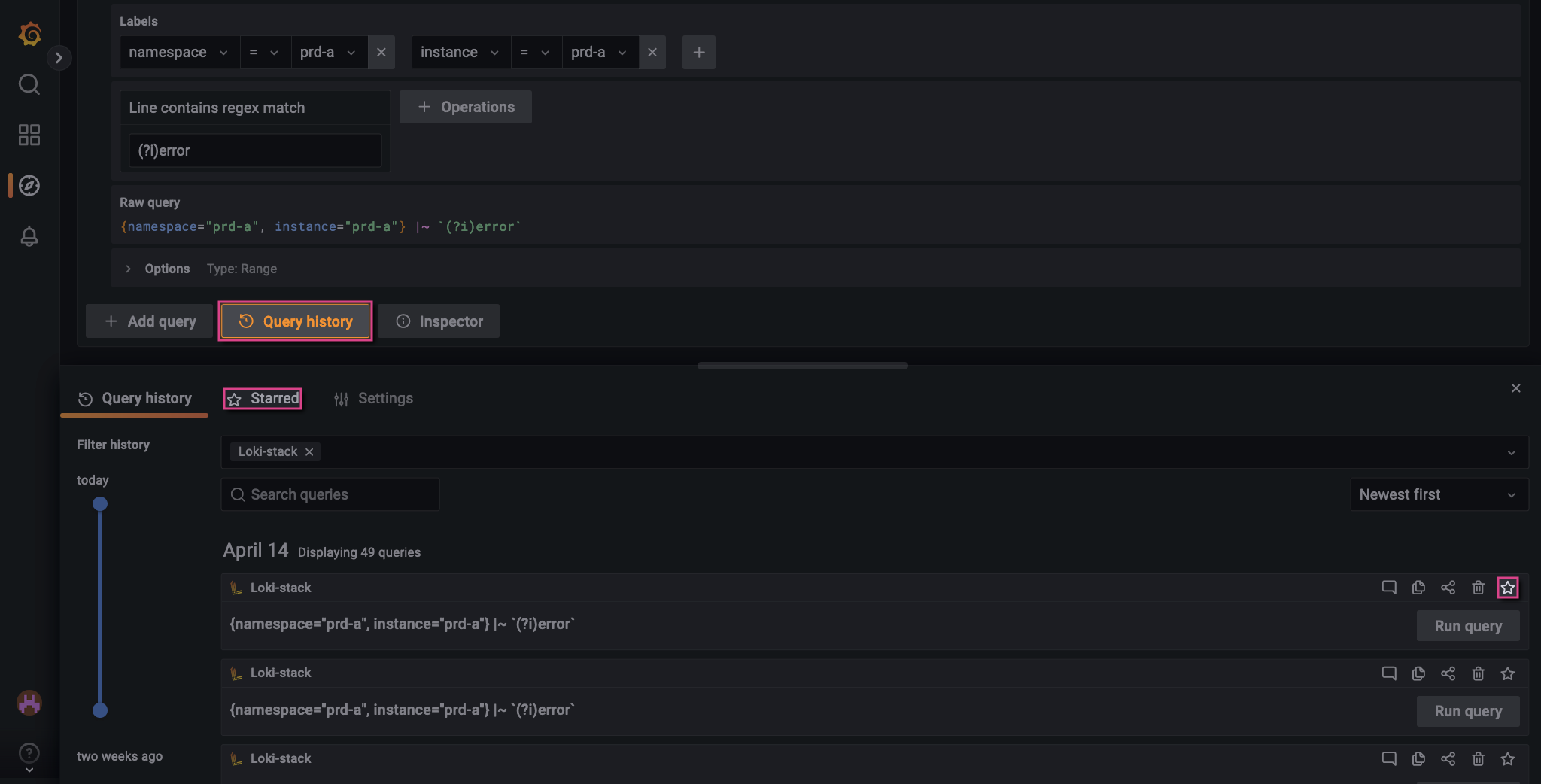 Query history