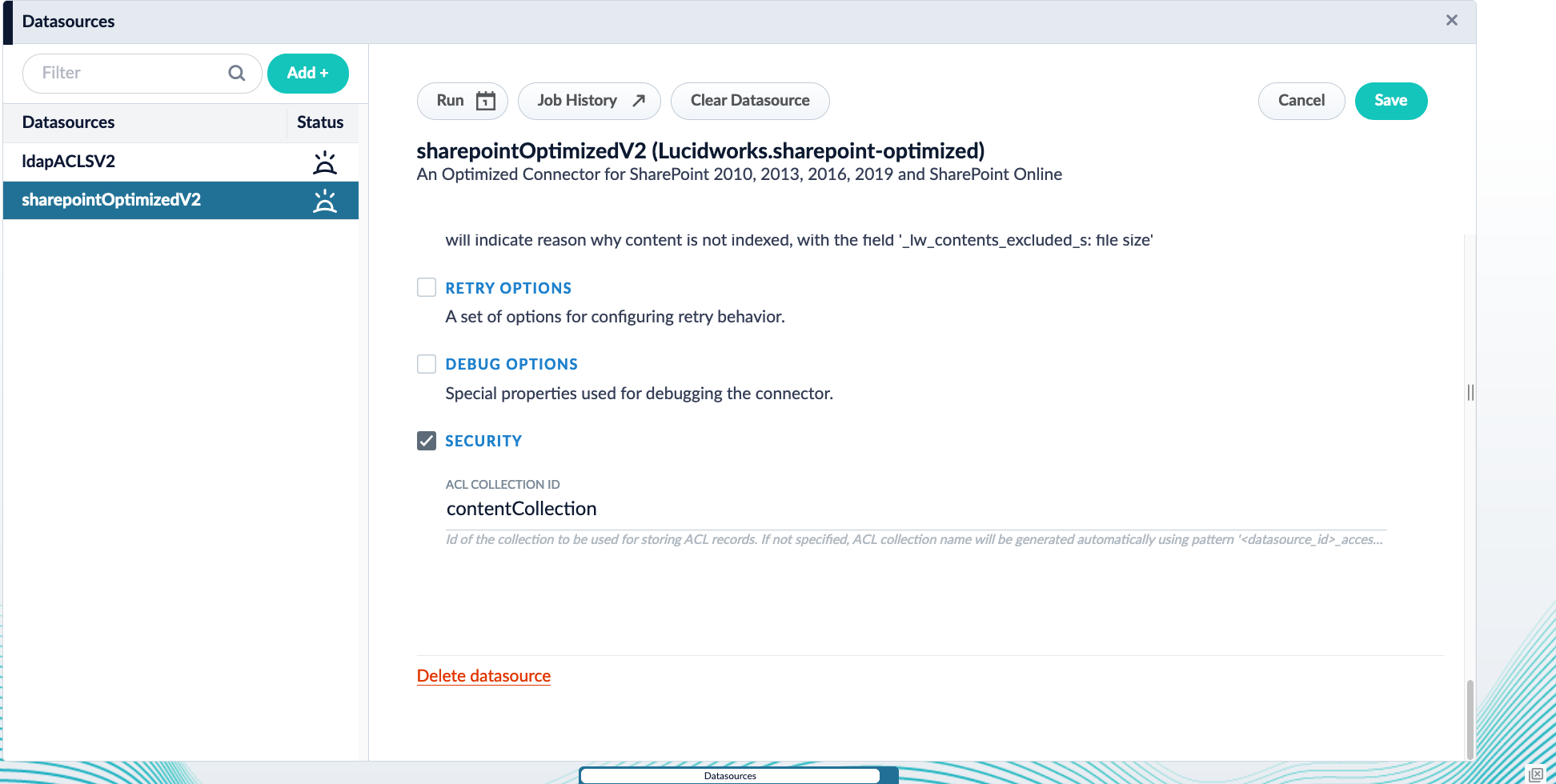 Datasource config for Fusion 5.8 with Graph Security Trimming