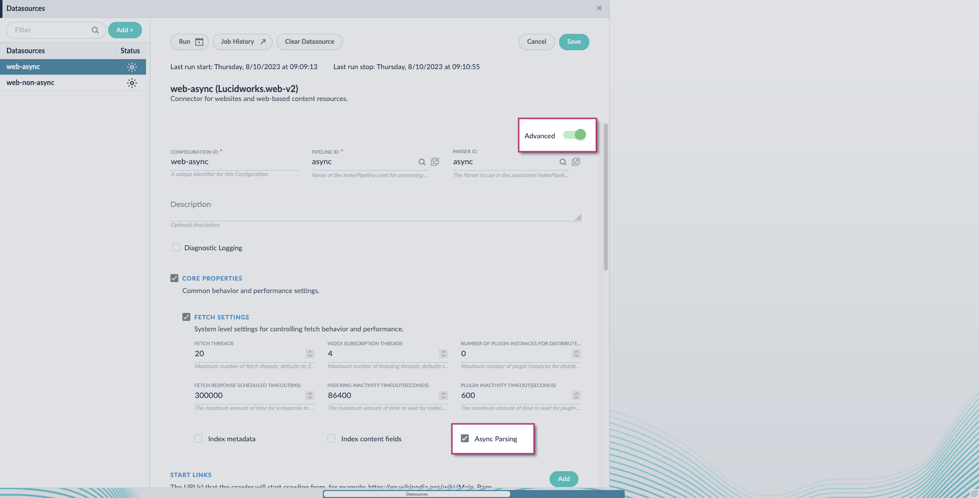 Enable async option