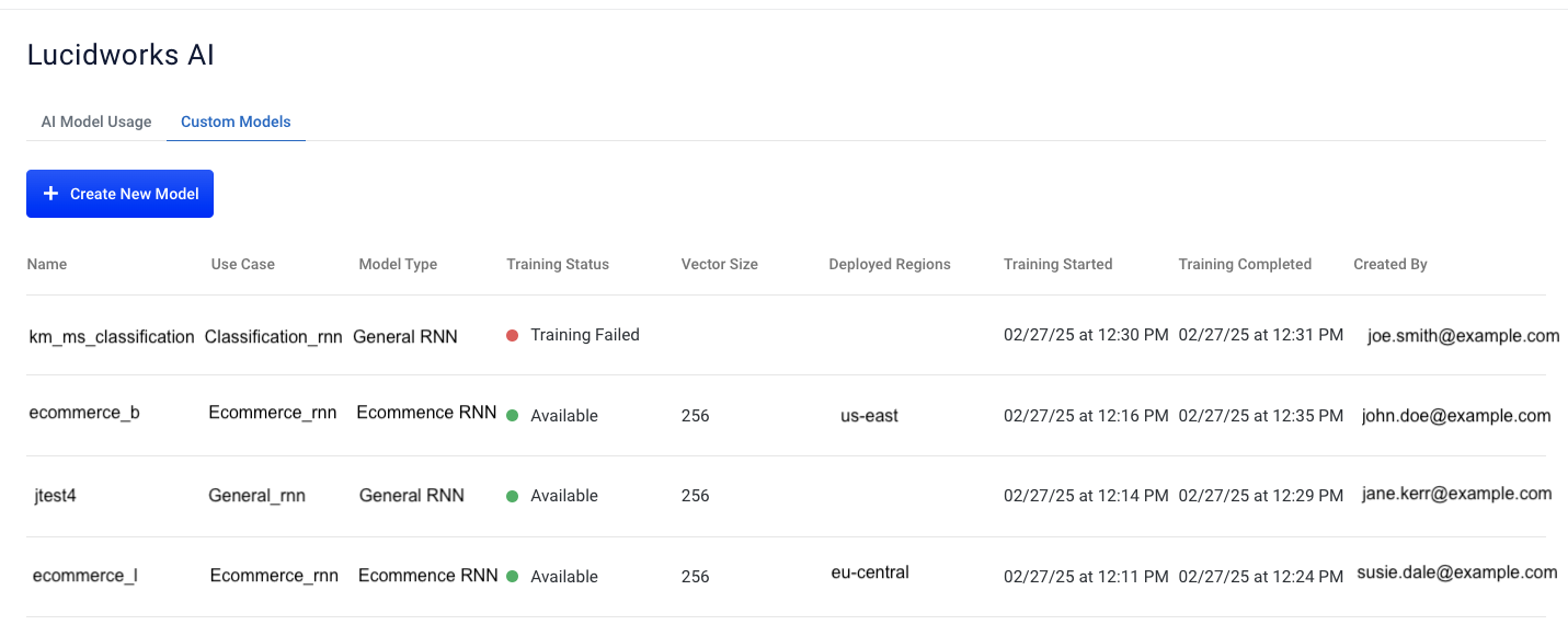 Lucidworks AI custom model training user interface